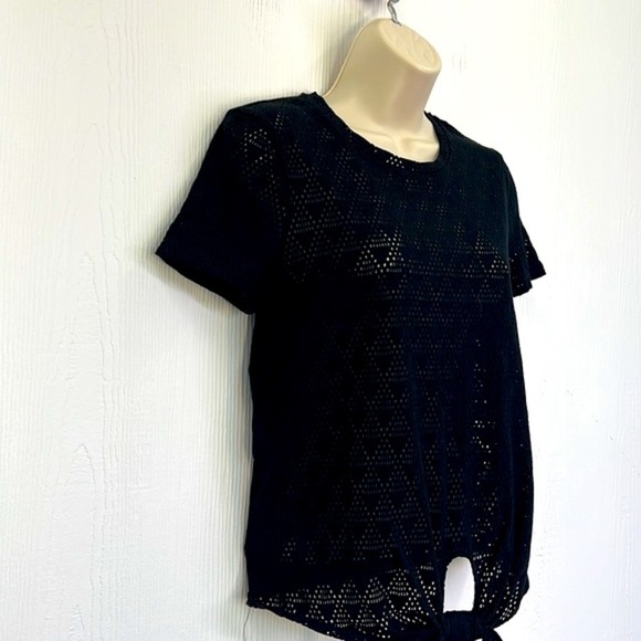 Madewell - Texture and Thread Black Eyelet Tie Front Short Sleeve Crop Small - Picture 4 of 10